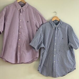 Ralph Lauren Men's Plaid Button Down Shirts - Blue and Pink